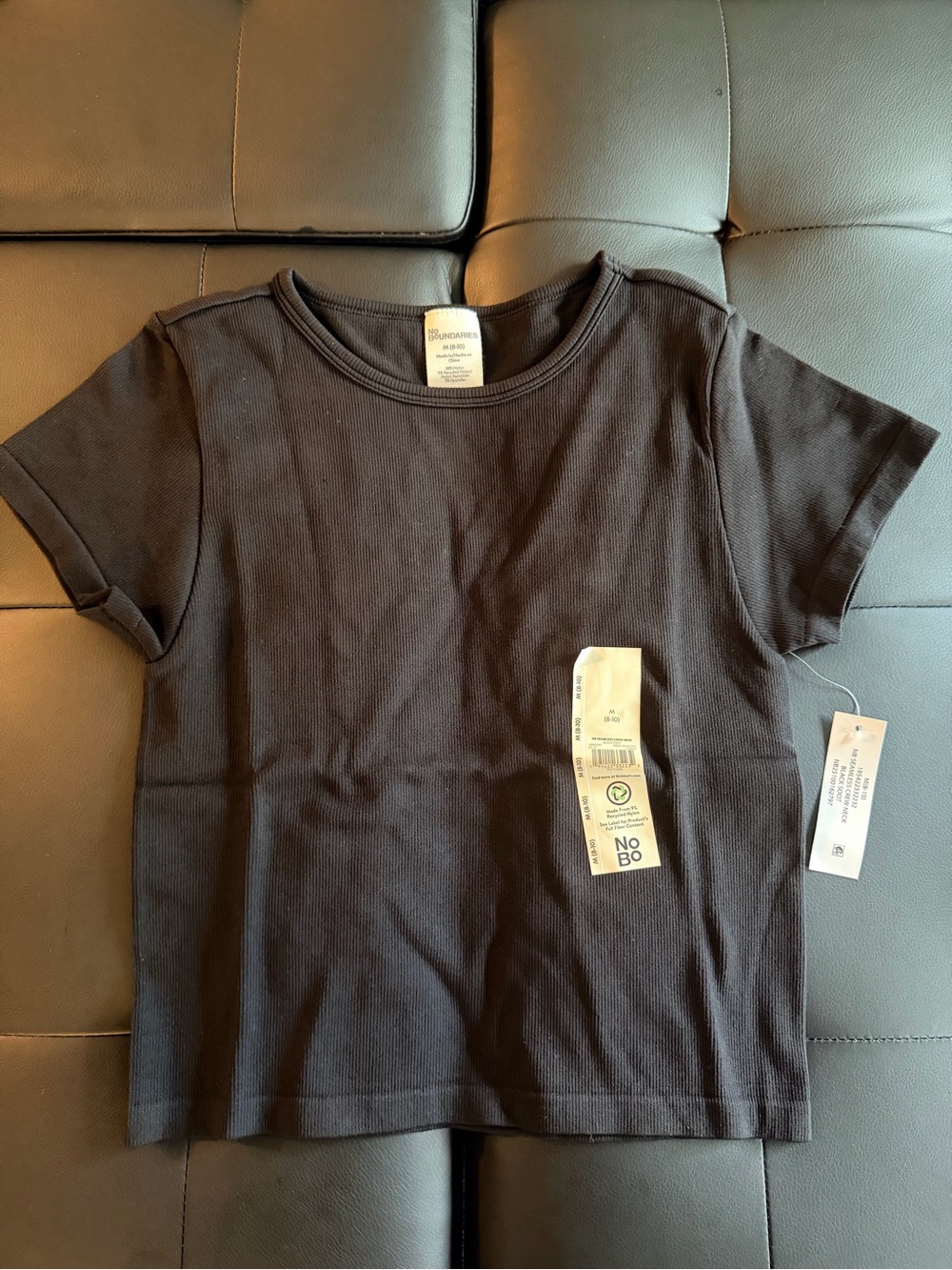 No Boundaries cropped black ribbed t-shirt, Size M